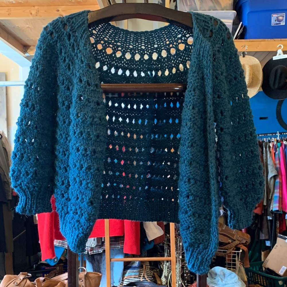 Handmade Teal Open-Knit Cardigan